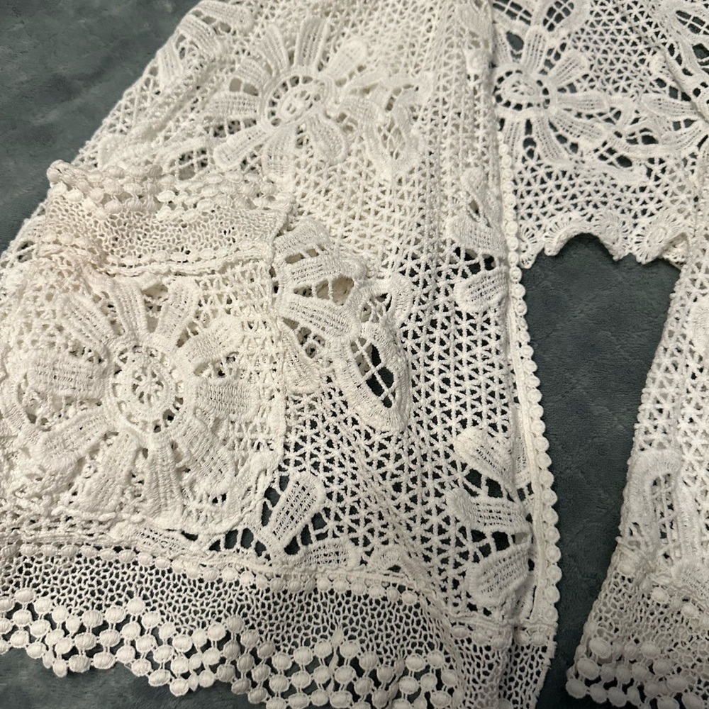 Johnny Was Small Crochet Lace Floral Boho Vest Ivory White Jacket Sleeveless Top - Picture 3 of 6